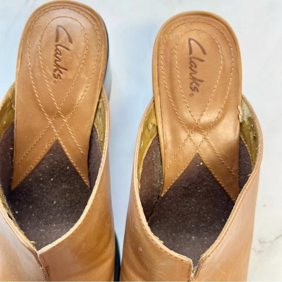 Clarks Chunky Platform Leather Slip On Casual Mule Brown Block Heel Women Size 8 - Picture 7 of 14